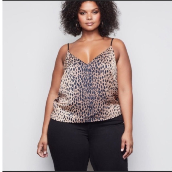 Good American | Leopard Print Feline Fine V-Neck Satin Cami Top - Picture 3 of 4